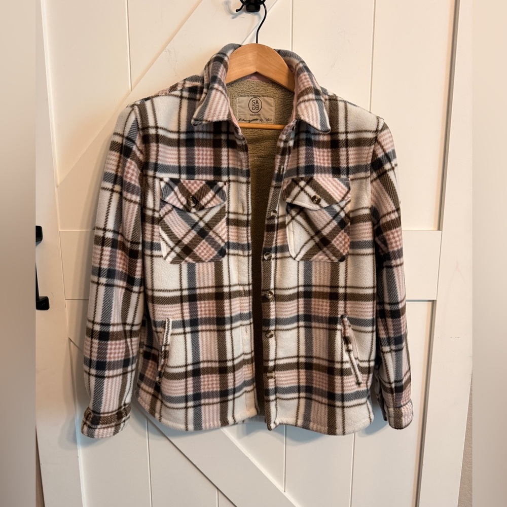 Sage Collective XS Plaid Shacket Button Down Soft Faux Fur Lining